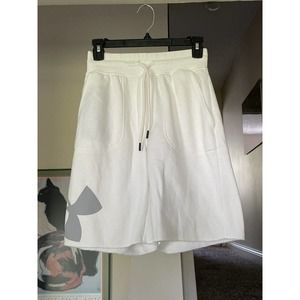 Under Armour Men's Small Rival Fleece Big Logo Shorts White Gray Gym Pants